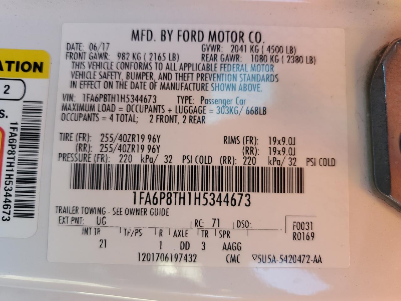 VIN 1FA6P8TH1H5344673 2017 FORD ALL Models no.13