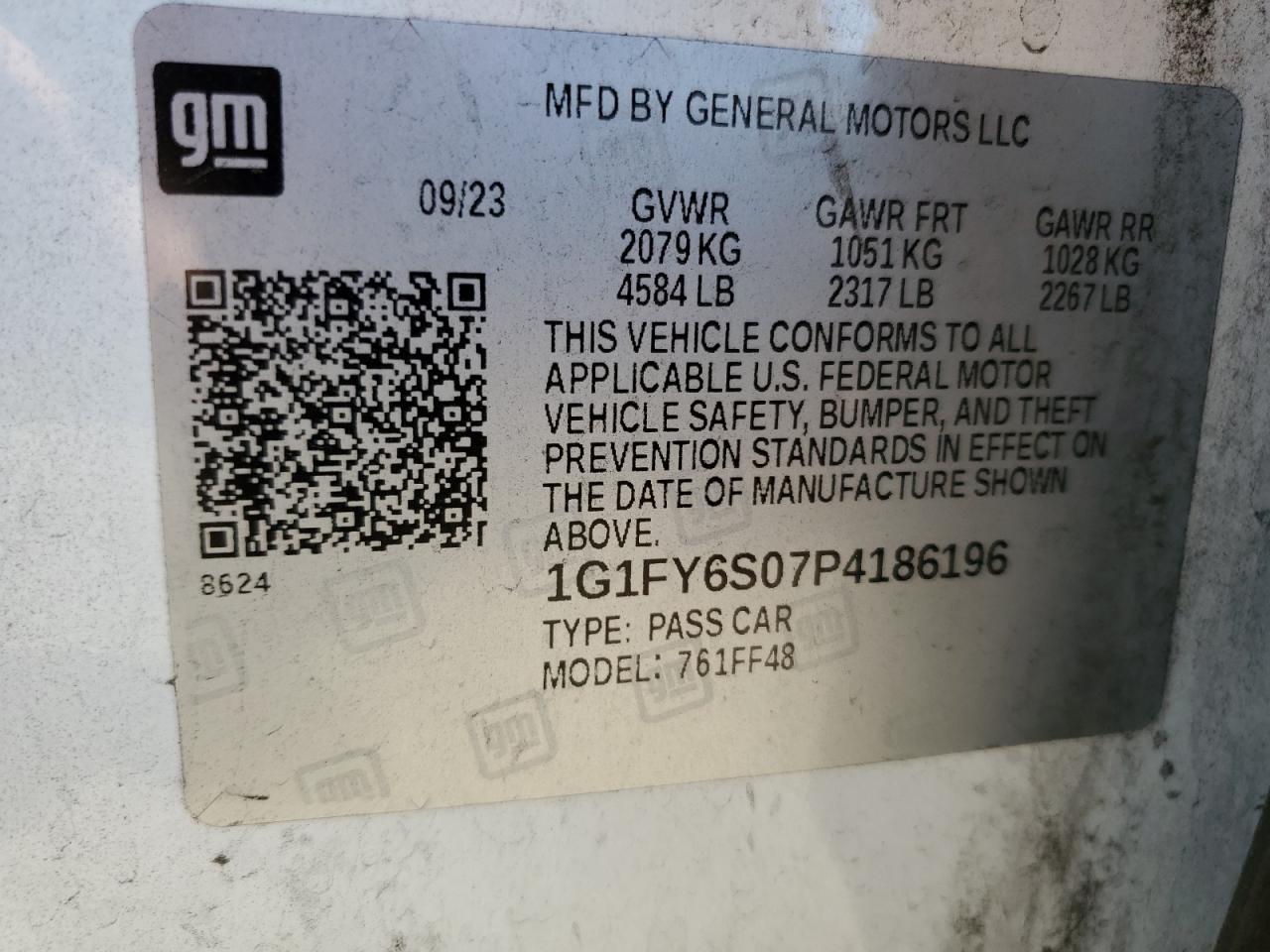 VIN 1G1FY6S07P4186196 2023 CHEVROLET BOLT no.12