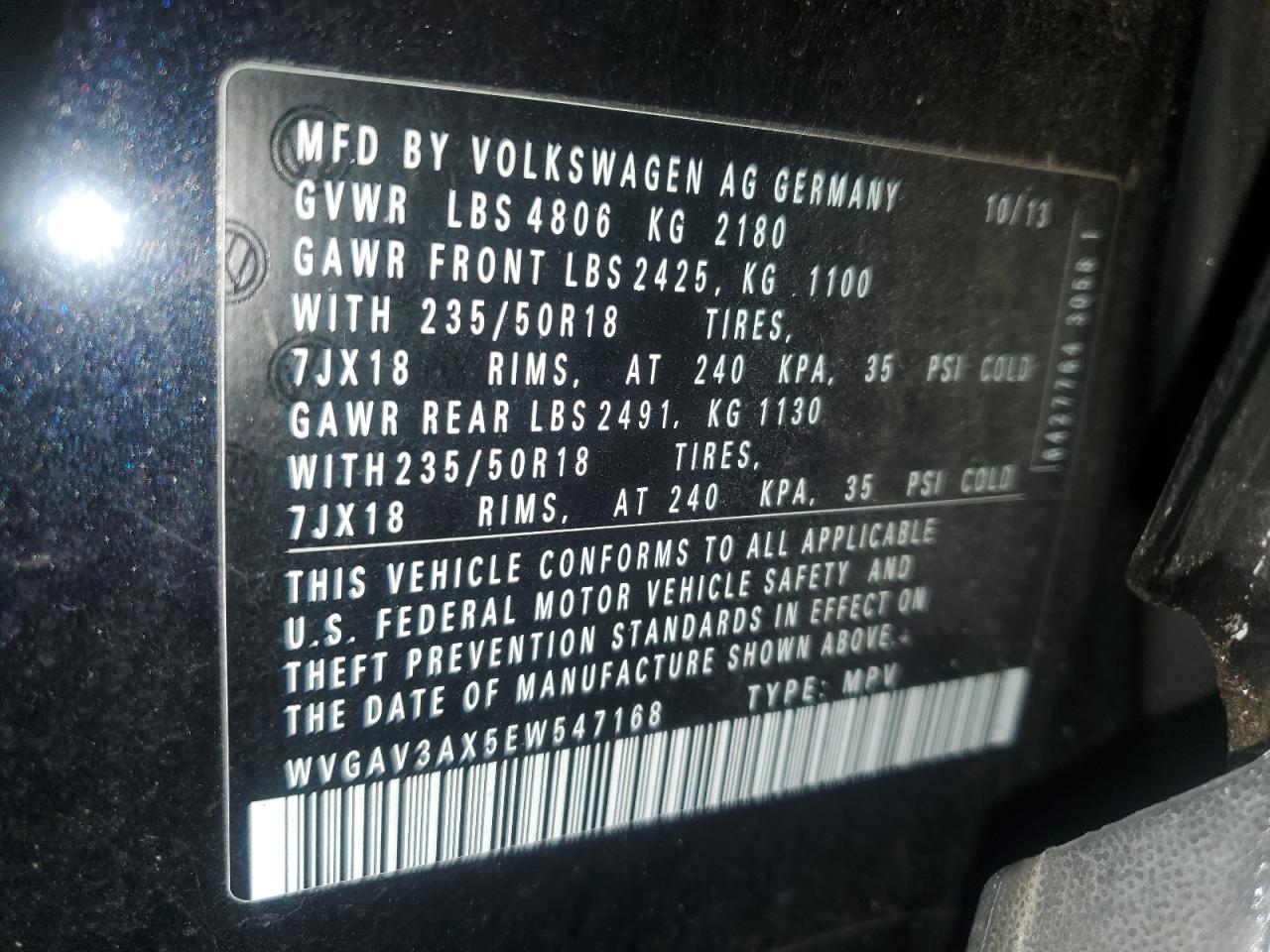 2014 Volkswagen Tiguan S VIN: WVGAV3AX5EW547168 Lot: 79614804