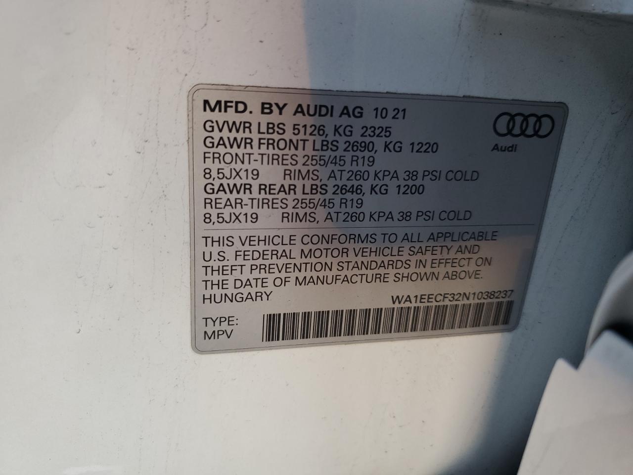 2022 Audi Q3 Premium Plus S Line 45 VIN: WA1EECF32N1038237 Lot: 79498674