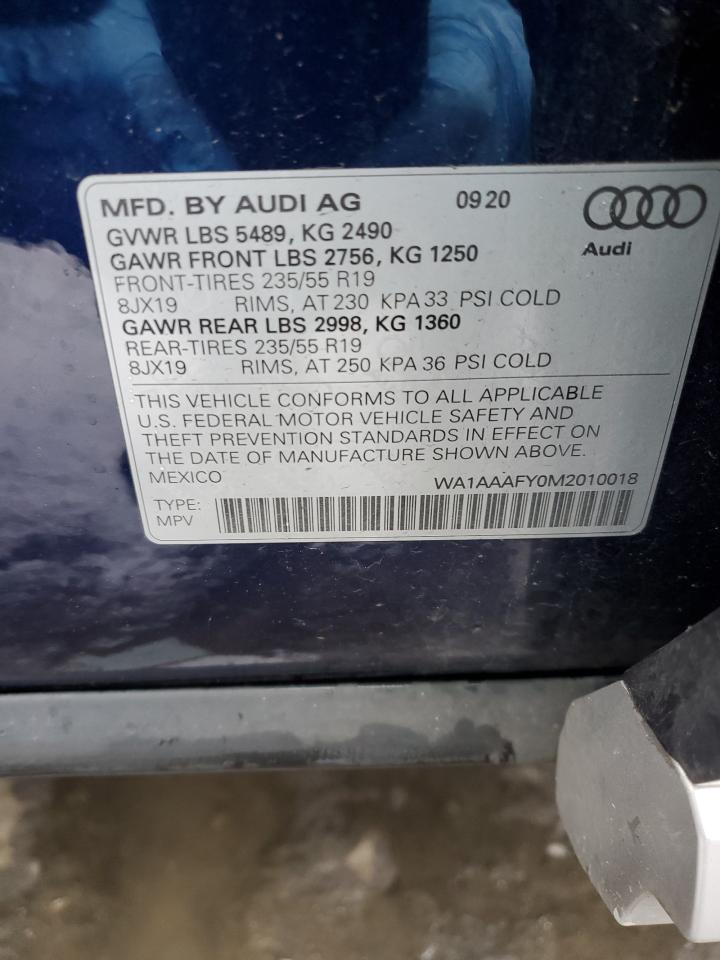 2021 Audi Q5 Premium VIN: WA1AAAFY0M2010018 Lot: 81534494