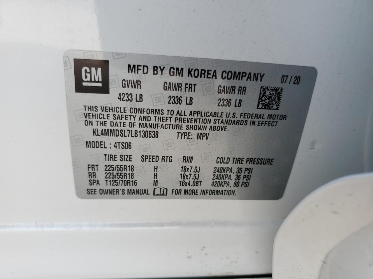 VIN KL4MMDSL7LB130638 2020 BUICK ENCORE no.12