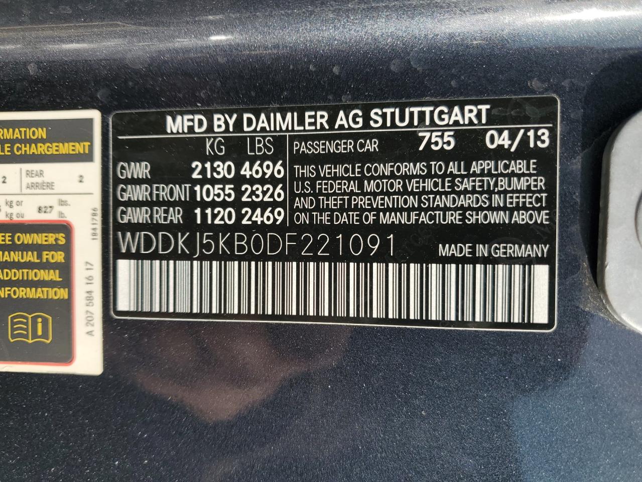 VIN WDDKJ5KB0DF221091 2013 MERCEDES-BENZ E-CLASS no.12