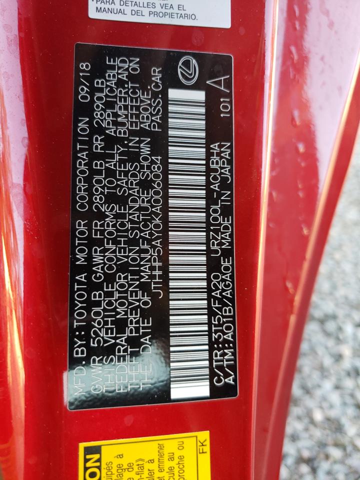 2019 Lexus Lc 500 VIN: JTHHP5AY0KA006084 Lot: 78311564