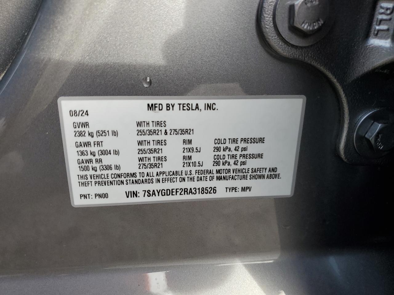 2024 Tesla Model Y VIN: 7SAYGDEF2RA318526 Lot: 80018944