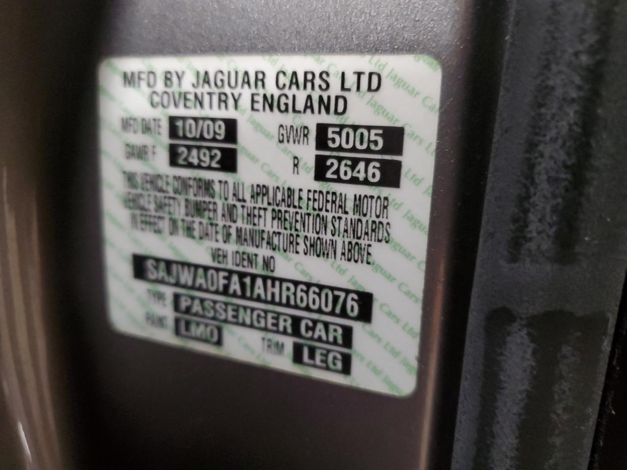 2010 Jaguar Xf Luxury VIN: SAJWA0FA1AHR66076 Lot: 82639944