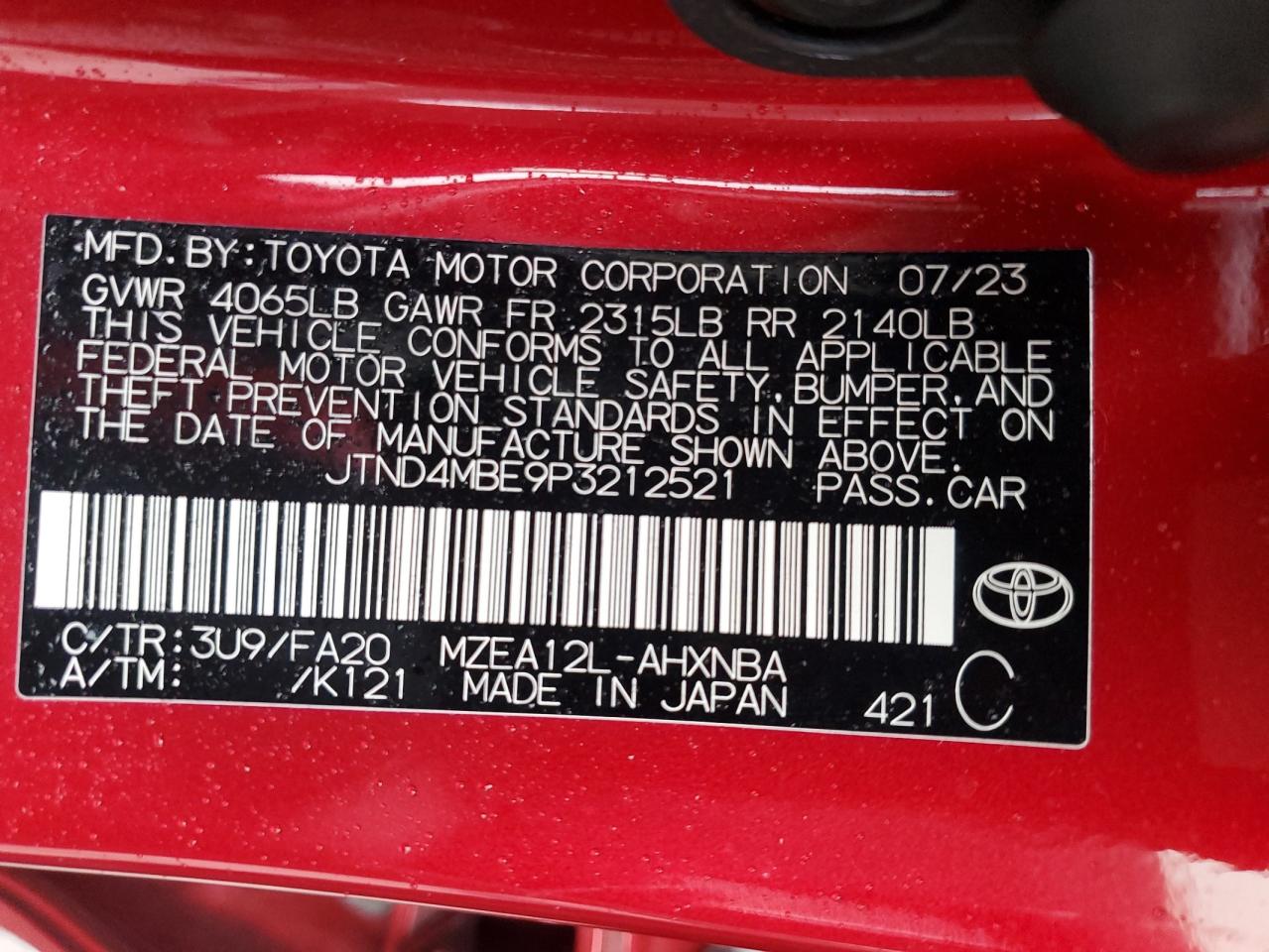 2023 Toyota Corolla Se VIN: JTND4MBE9P3212521 Lot: 80661184