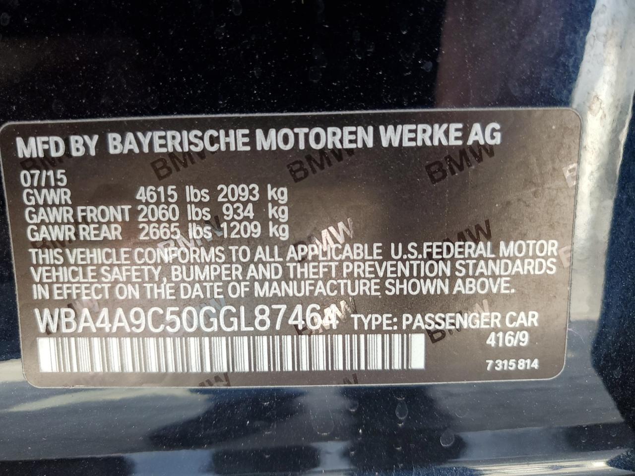 2016 BMW 428 I Gran Coupe Sulev VIN: WBA4A9C50GGL87464 Lot: 79559184