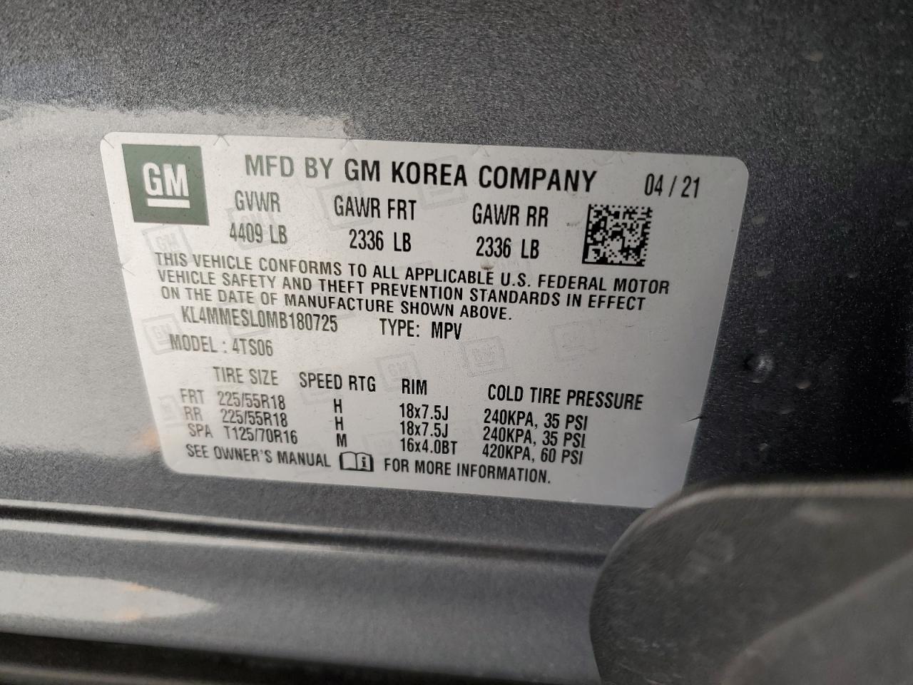 2021 Buick Encore Gx Select VIN: KL4MMESL0MB180725 Lot: 80645064