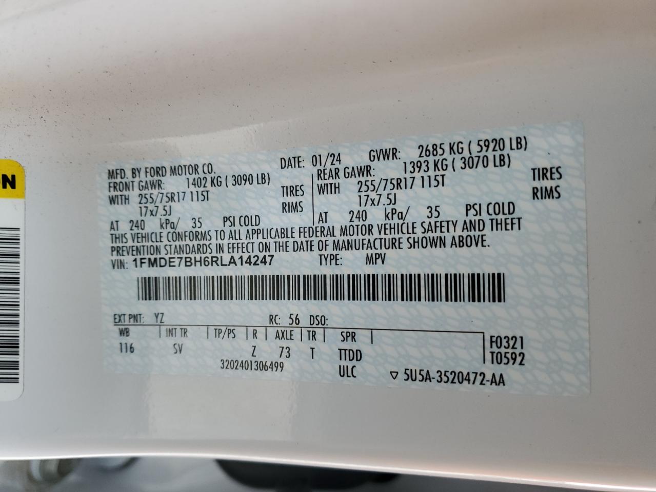 2024 Ford Bronco Big Bend VIN: 1FMDE7BH6RLA14247 Lot: 81363984