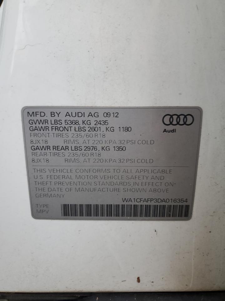 2013 Audi Q5 Premium VIN: WA1CFAFP3DA016354 Lot: 81473764