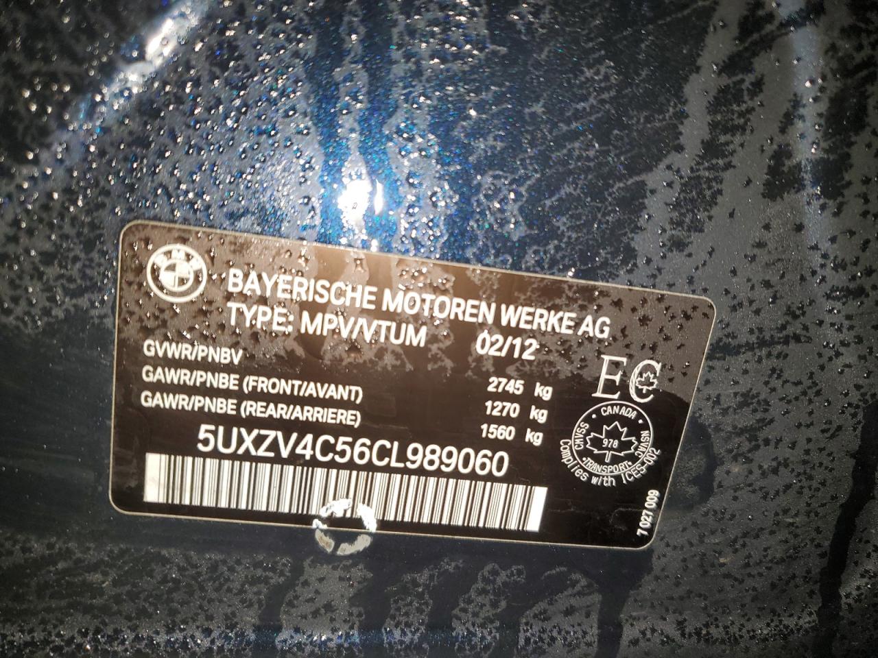 2012 BMW X5 xDrive35I VIN: 5UXZV4C56CL989060 Lot: 82620604