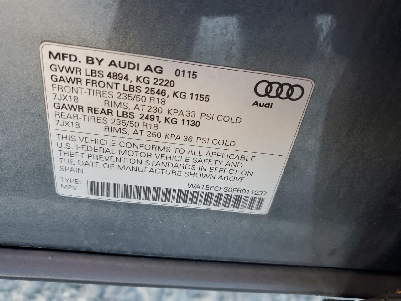 VIN WA1EFCFS0FR011237 2015 AUDI Q3 no.13