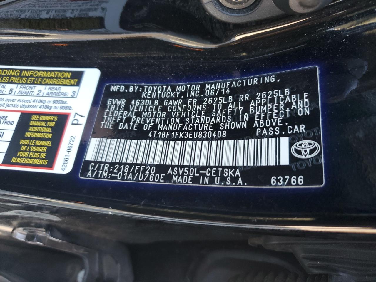 VIN 4T1BF1FK3EU830408 2014 TOYOTA CAMRY no.12