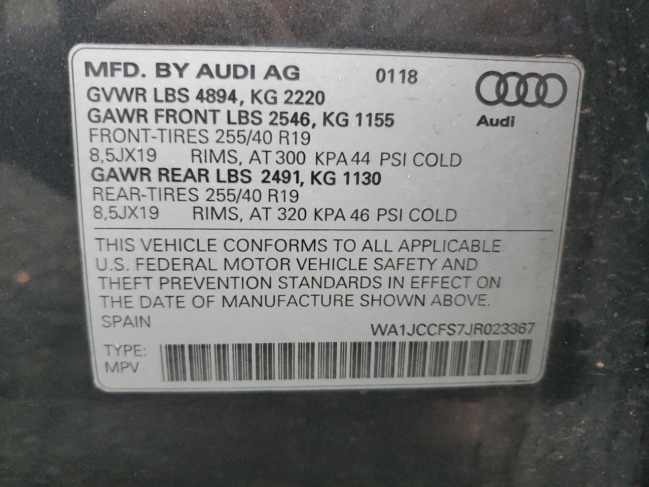 2018 Audi Q3 Premium Plus VIN: WA1JCCFS7JR023367 Lot: 81407764