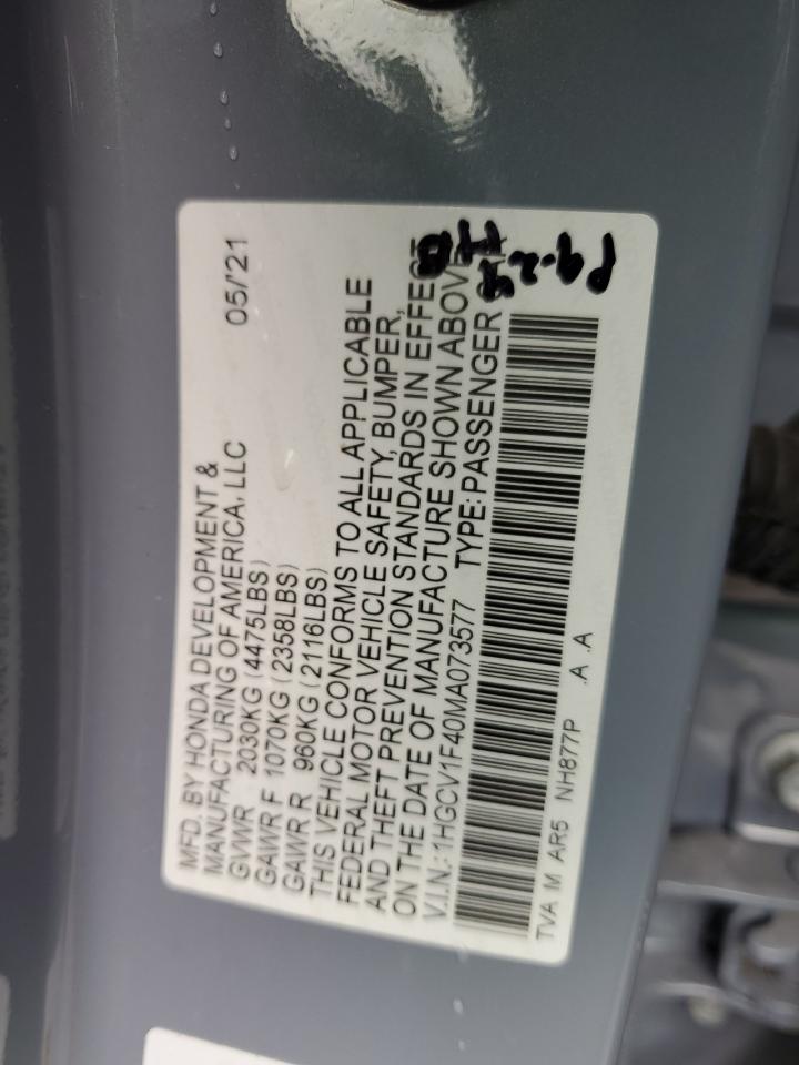 VIN 1HGCV1F40MA073577 2021 HONDA ACCORD no.12