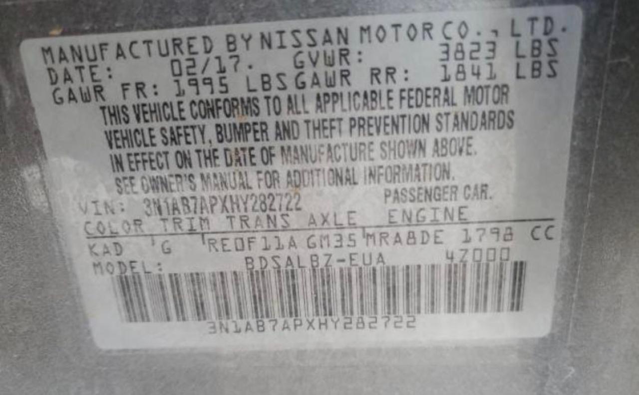 2017 Nissan Sentra S VIN: 3N1AB7APXHY282722 Lot: 81004294