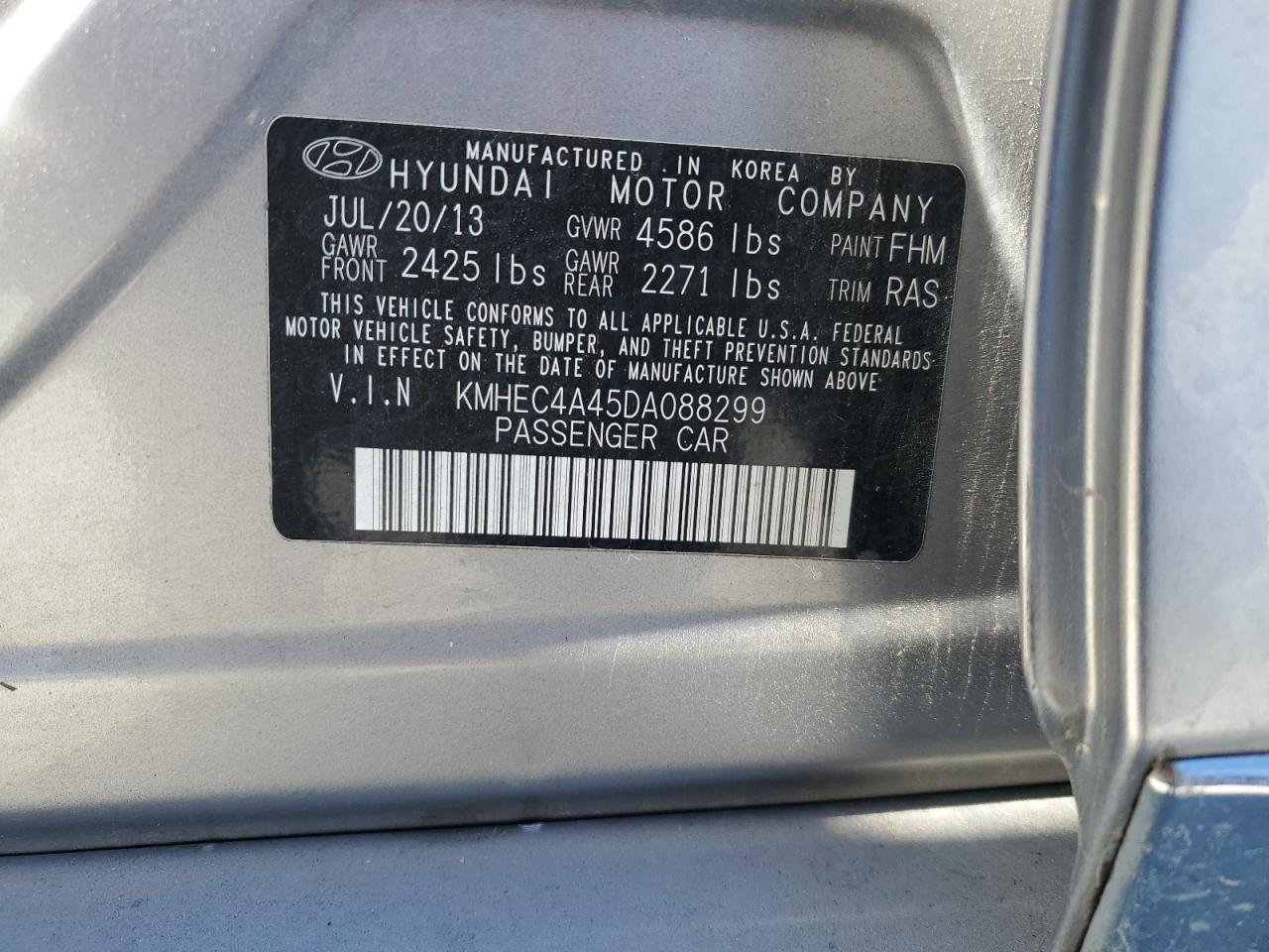 2013 Hyundai Sonata Hybrid VIN: KMHEC4A45DA088299 Lot: 78541144