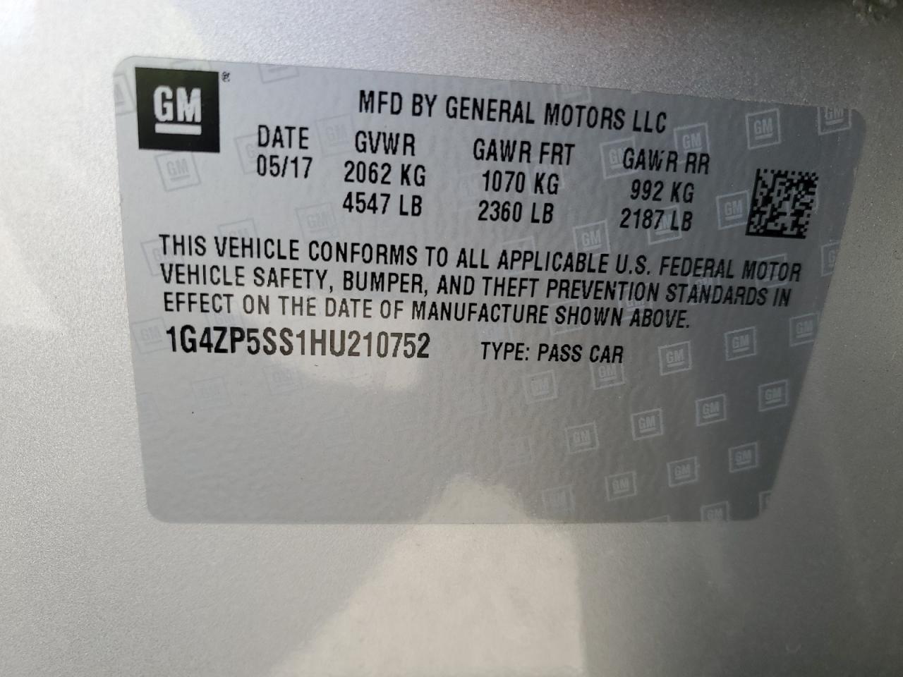 2017 Buick Lacrosse Essence VIN: 1G4ZP5SS1HU210752 Lot: 80238054