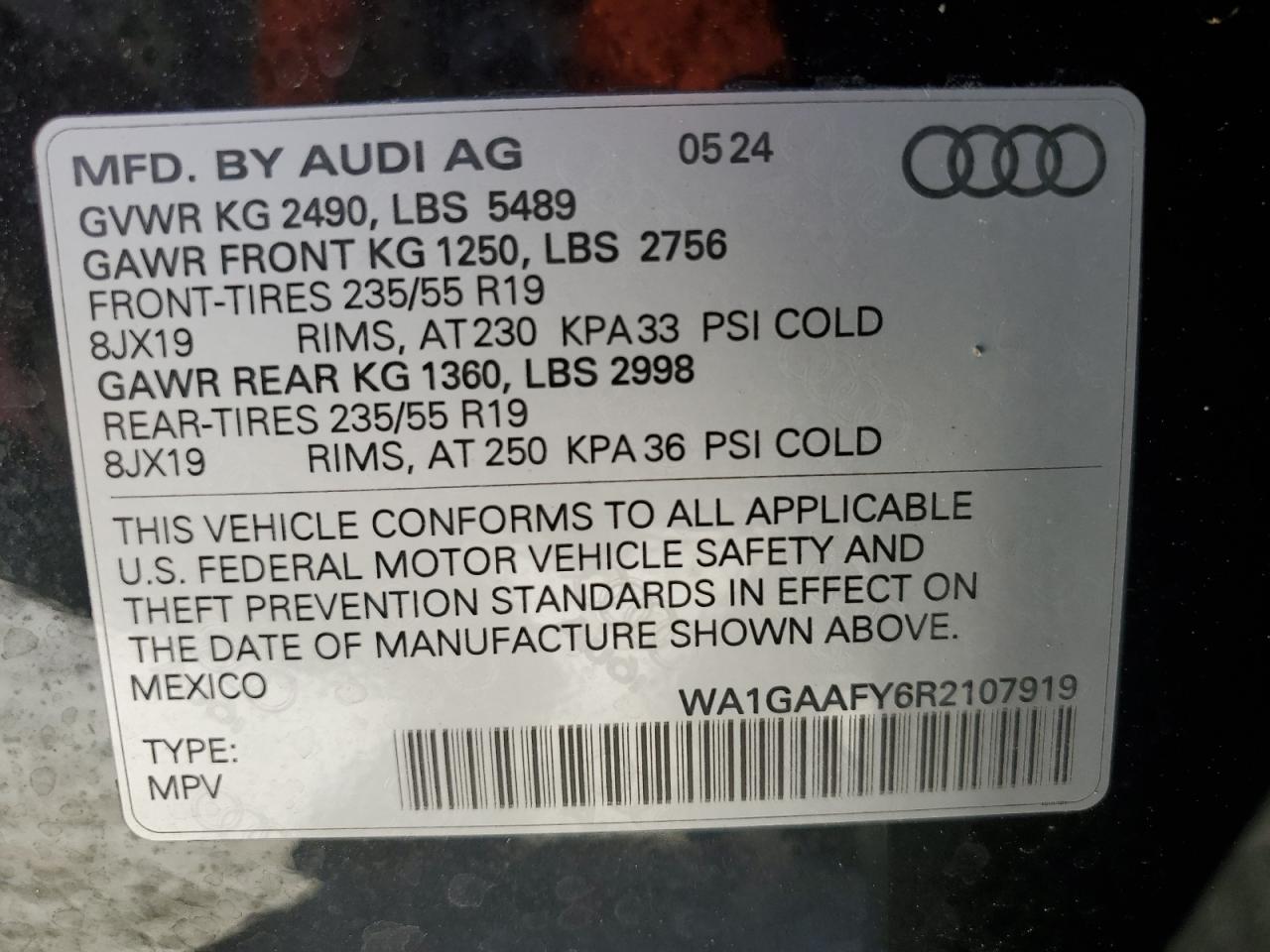 2024 Audi Q5 Premium 45 VIN: WA1GAAFY6R2107919 Lot: 80843474