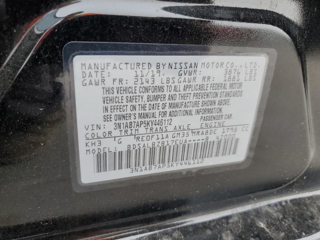 VIN 3N1AB7AP5KY446112 2019 NISSAN SENTRA no.12