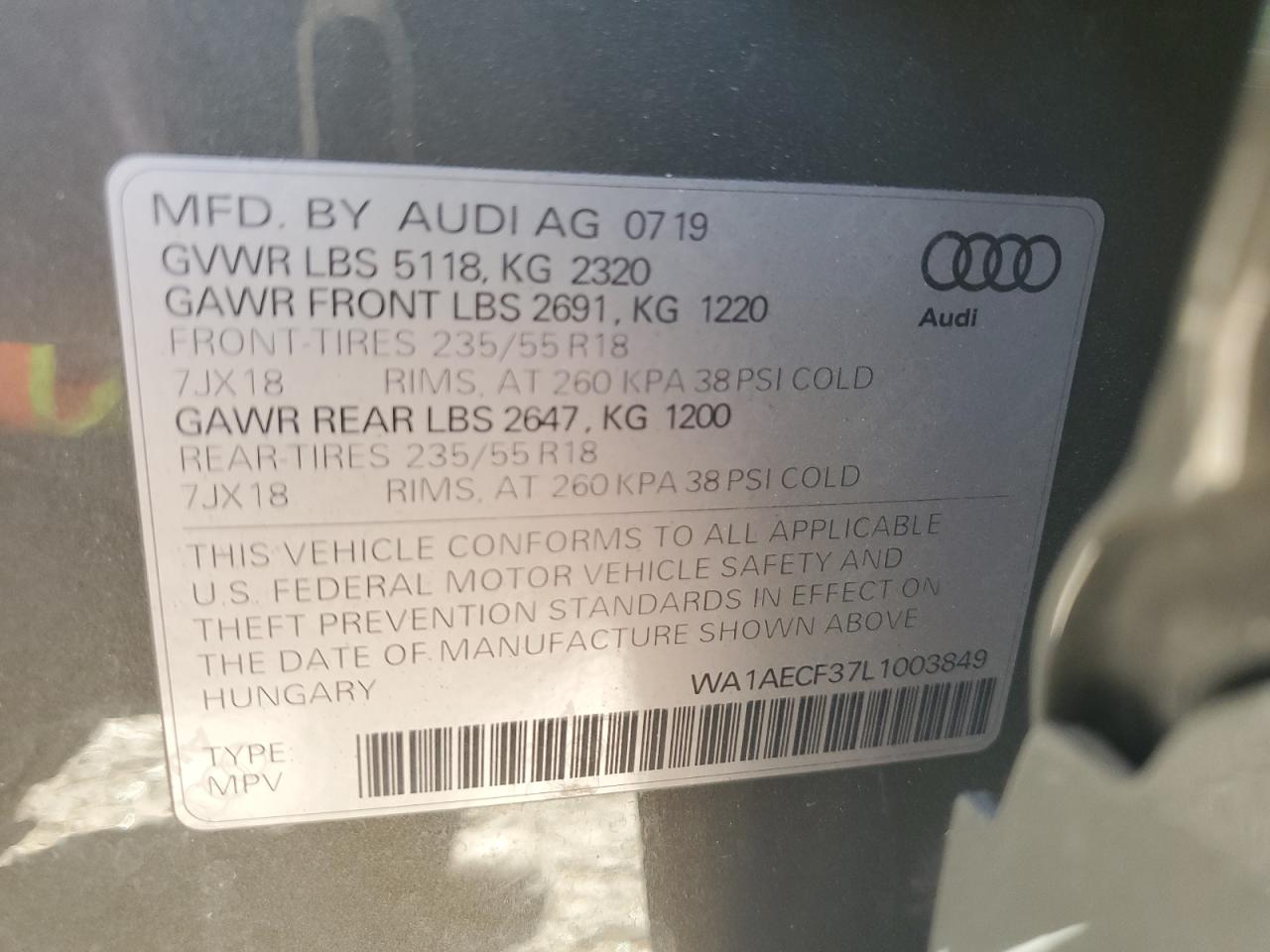 2020 Audi Q3 Premium VIN: WA1AECF37L1003849 Lot: 80347024