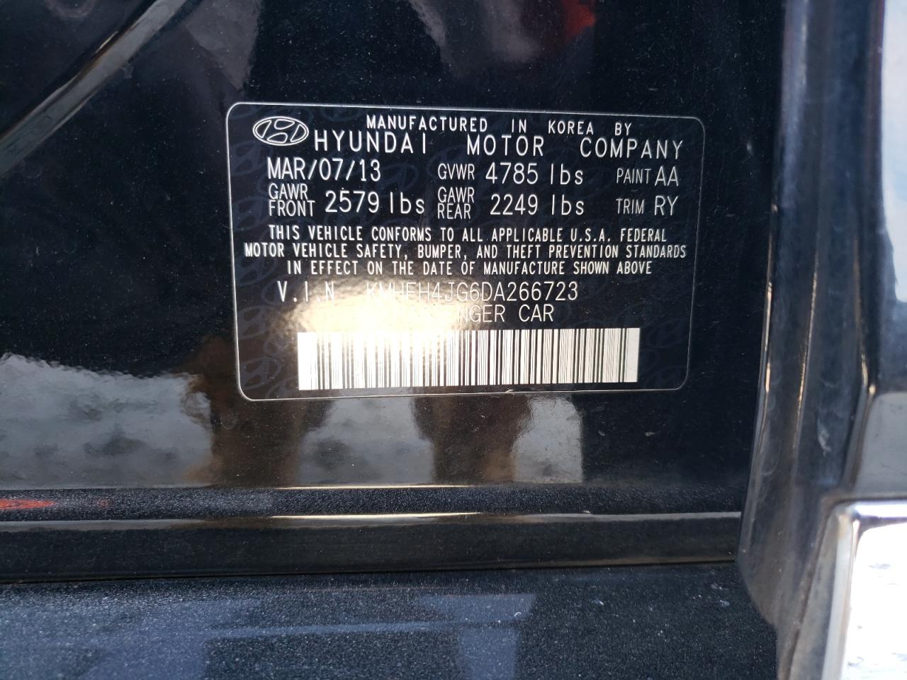 2013 Hyundai Azera Gls VIN: KMHFH4JG6DA266723 Lot: 77645984