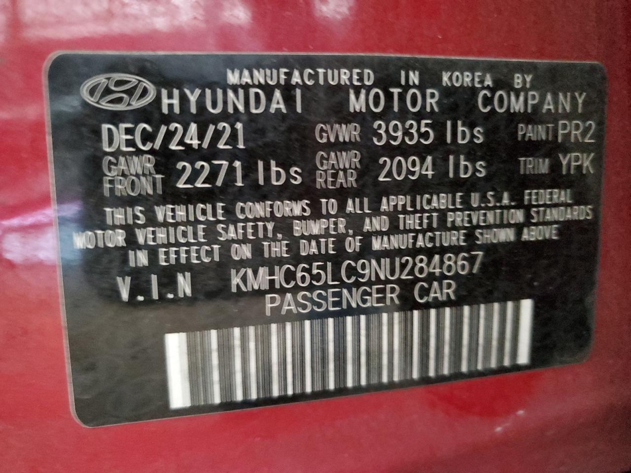 VIN KMHC65LC9NU284867 2022 HYUNDAI IONIQ no.12