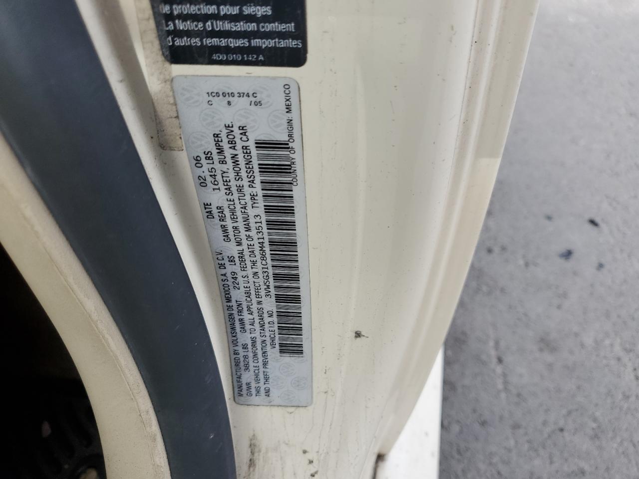 2006 Volkswagen New Beetle 2.5L Option Package 2 VIN: 3VWSG31C86M413513 Lot: 81557984