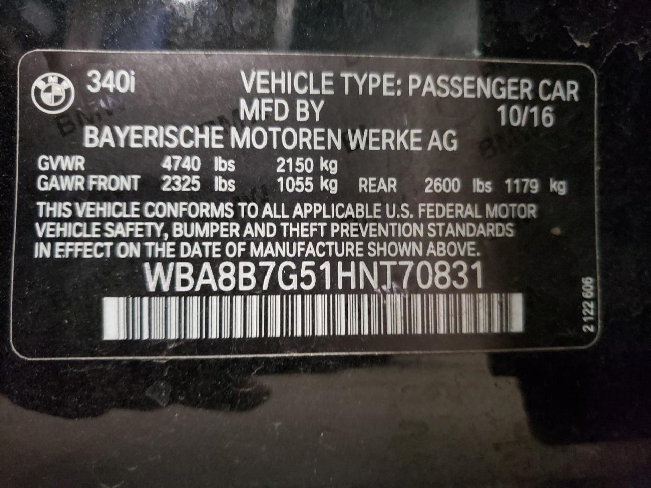 WBA8B7G51HNT70831 2017 BMW 3 SERIES - Image 12