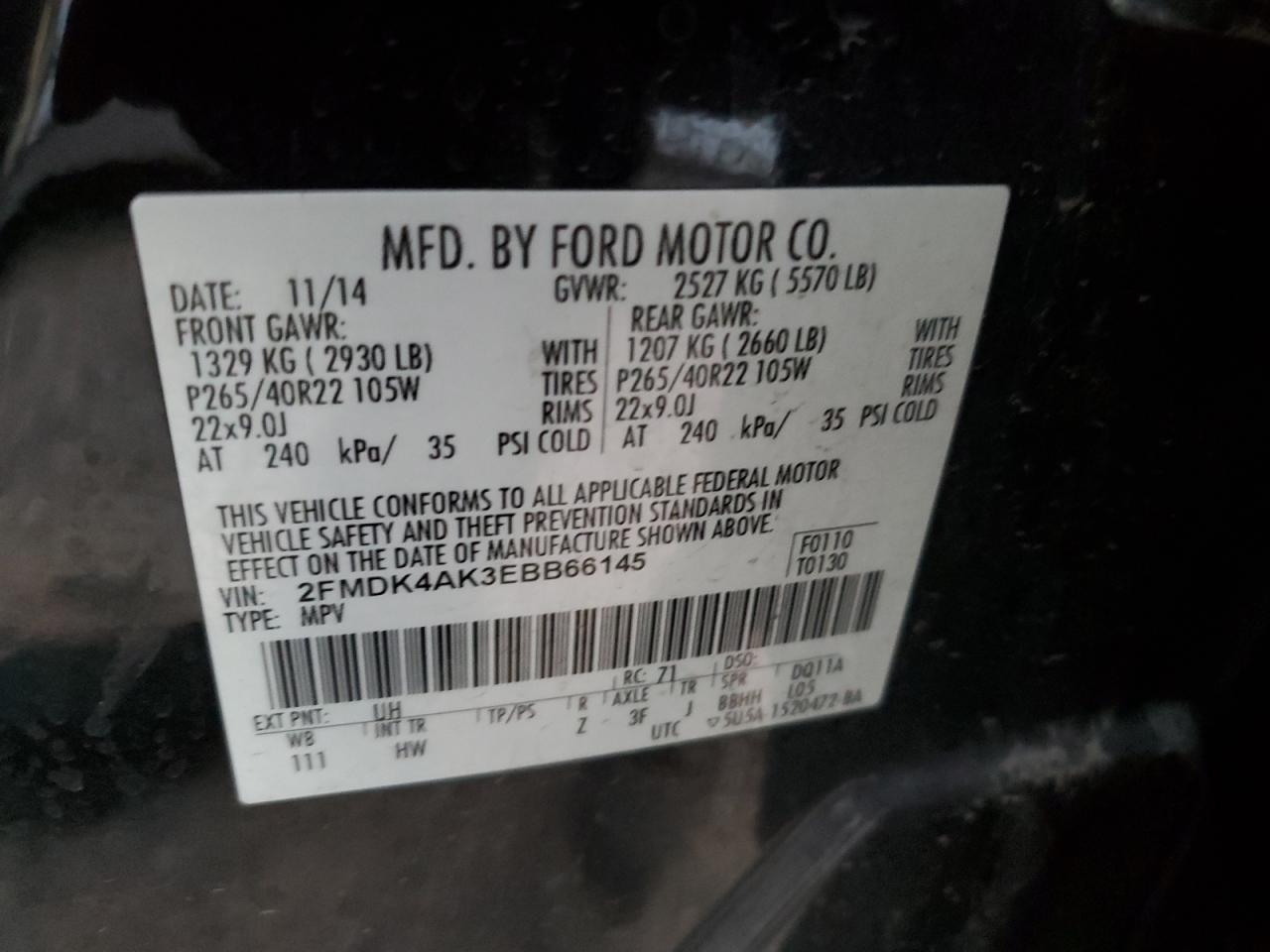 VIN 2FMDK4AK3EBB66145 2014 FORD EDGE no.13