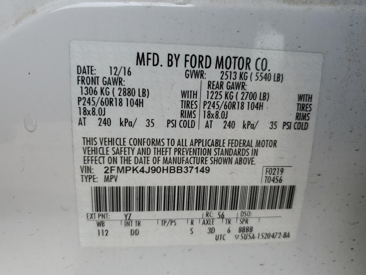 2FMPK4J90HBB37149 2017 Ford Edge Sel