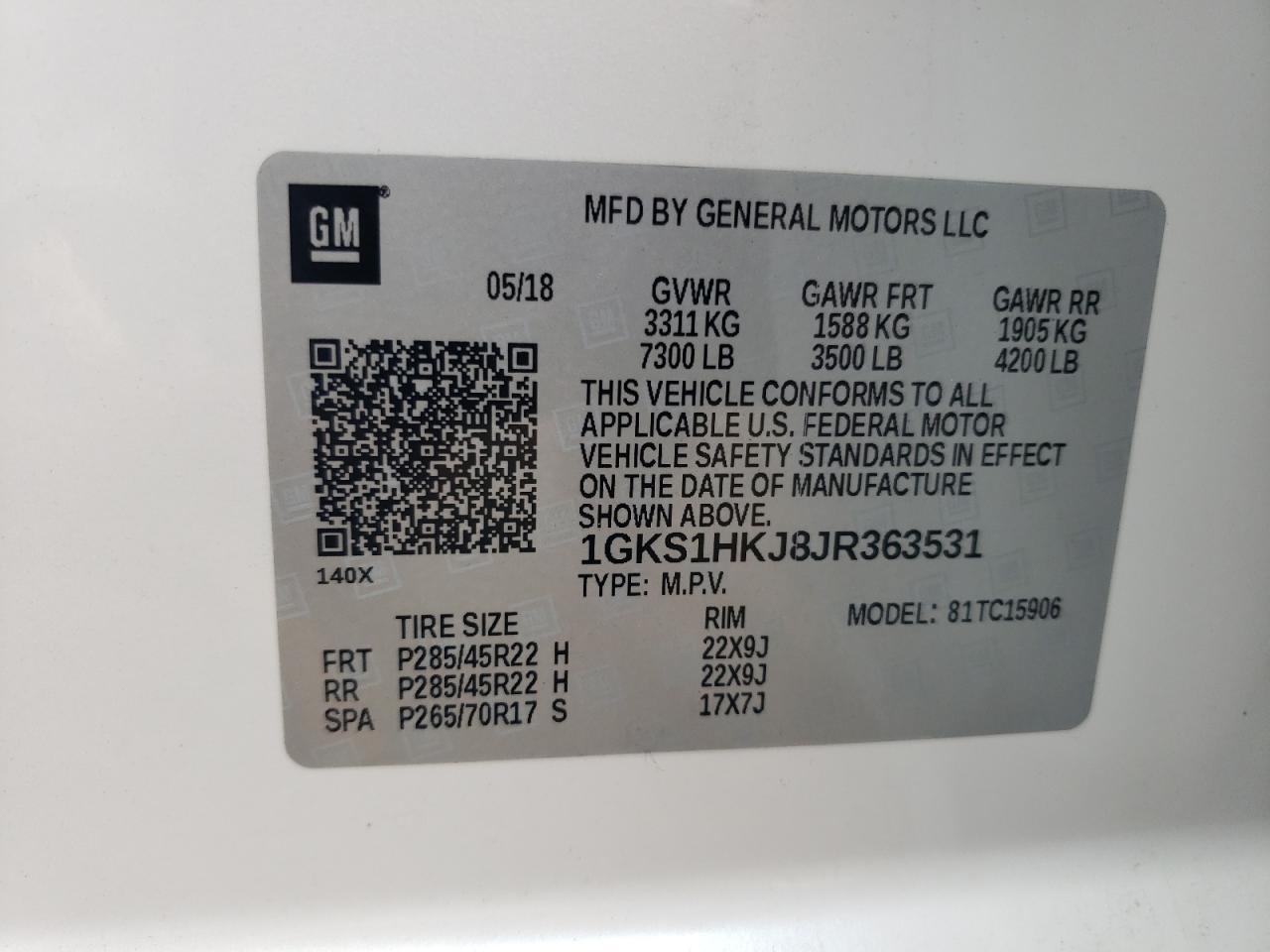 2018 GMC Yukon Xl Denali VIN: 1GKS1HKJ8JR363531 Lot: 78722674