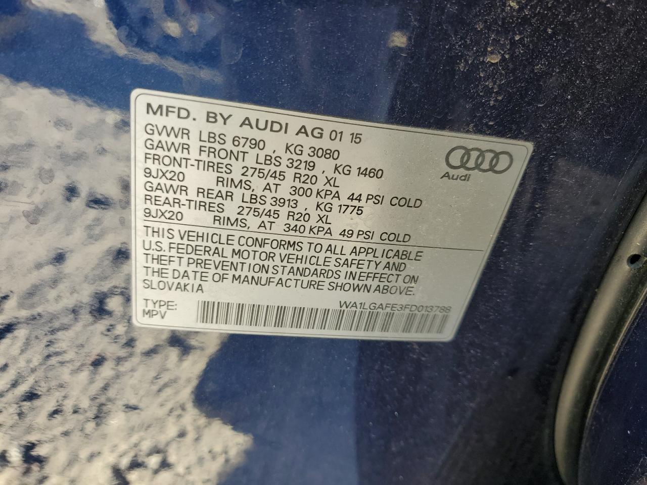 VIN WA1LGAFE3FD013788 2015 AUDI Q7 no.13