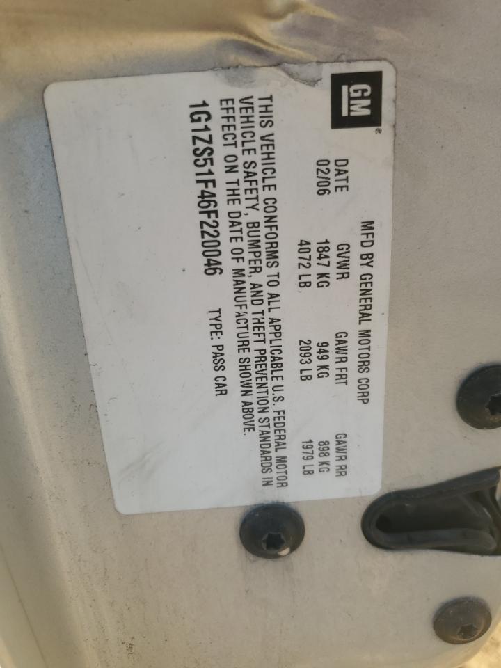 2006 Chevrolet Malibu Ls VIN: 1G1ZS51F46F220046 Lot: 80874764