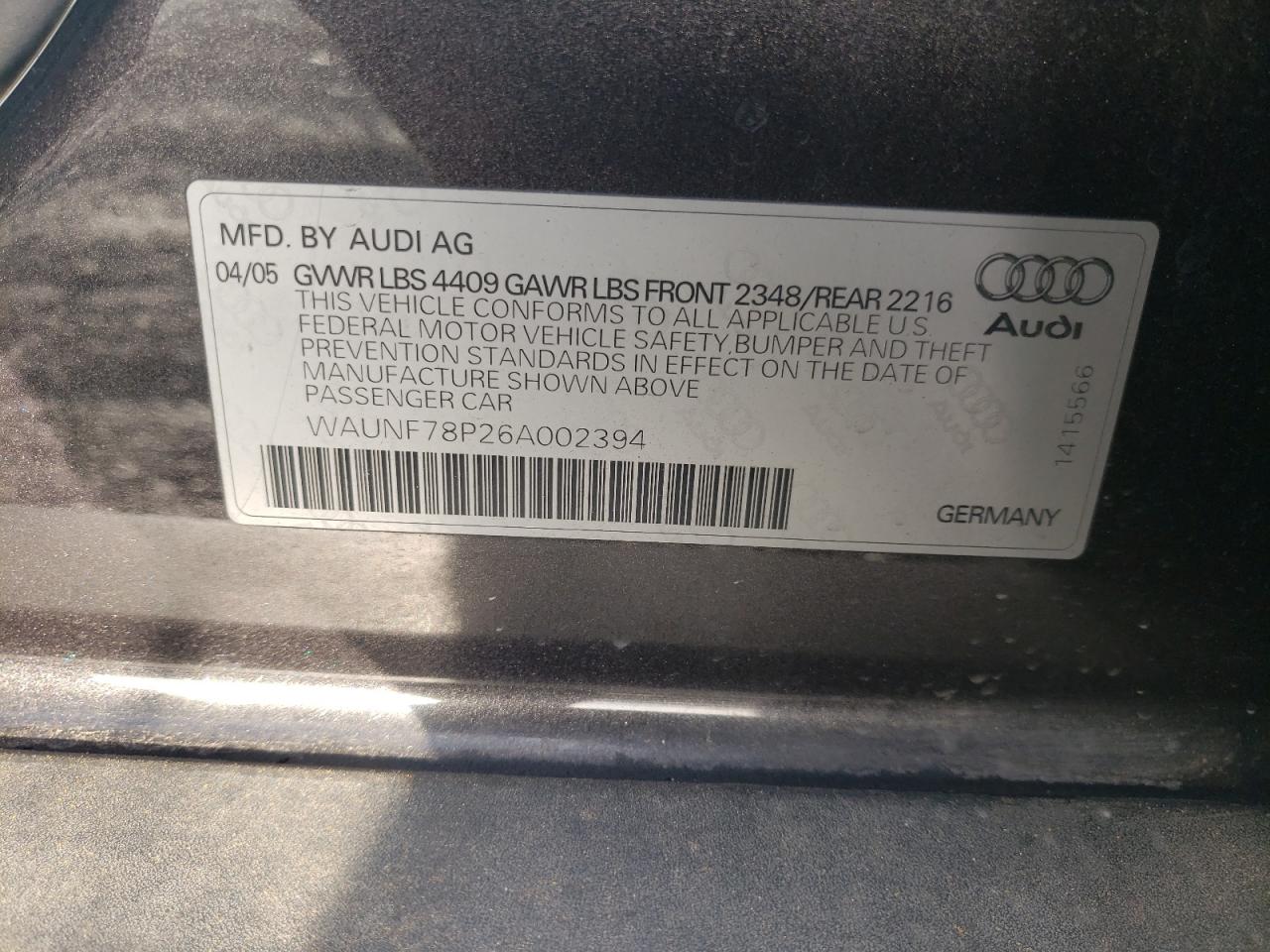 2006 Audi A3 2.0 Premium VIN: WAUNF78P26A002394 Lot: 79844314