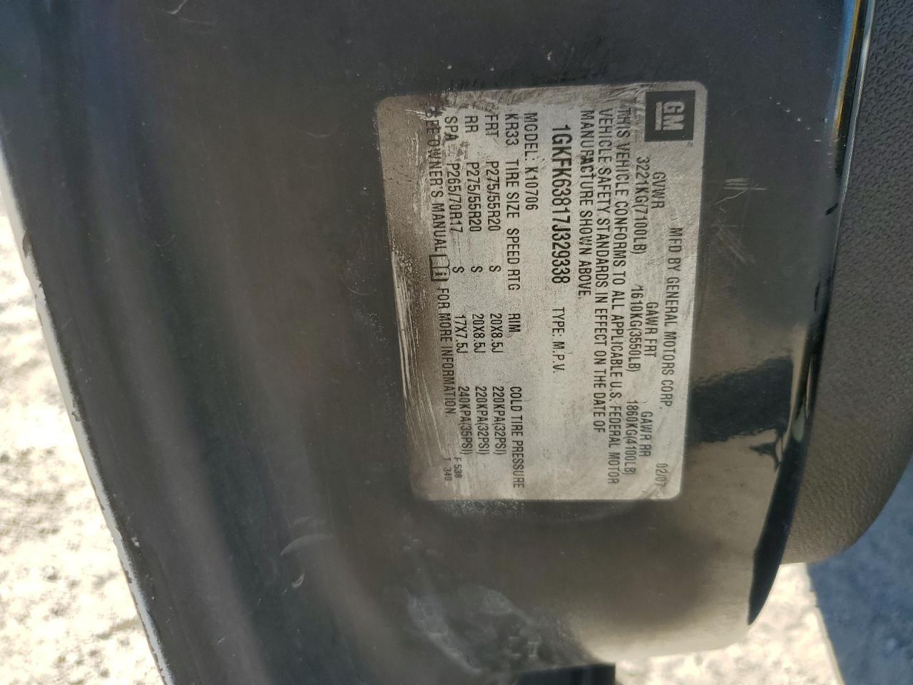 2007 GMC Yukon Denali VIN: 1GKFK63817J329338 Lot: 79430944