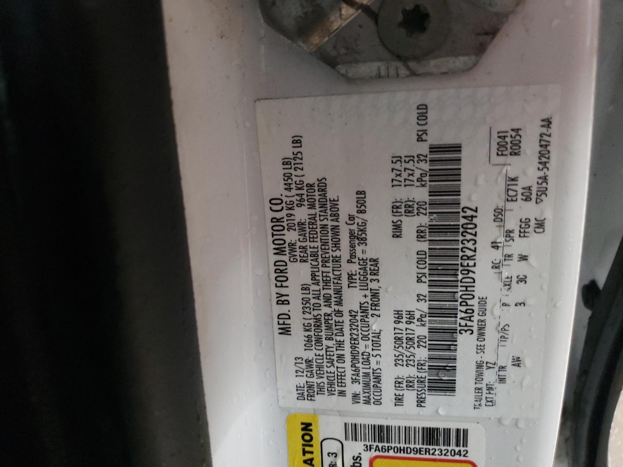 VIN 3FA6P0HD9ER232042 2014 FORD FUSION no.13