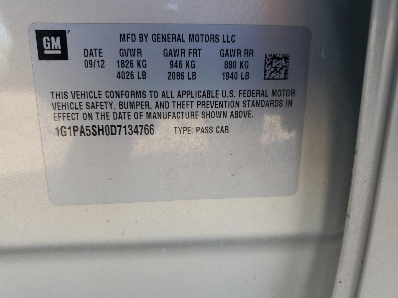 2013 Chevrolet Cruze Ls VIN: 1G1PA5SH0D7134766 Lot: 80289194