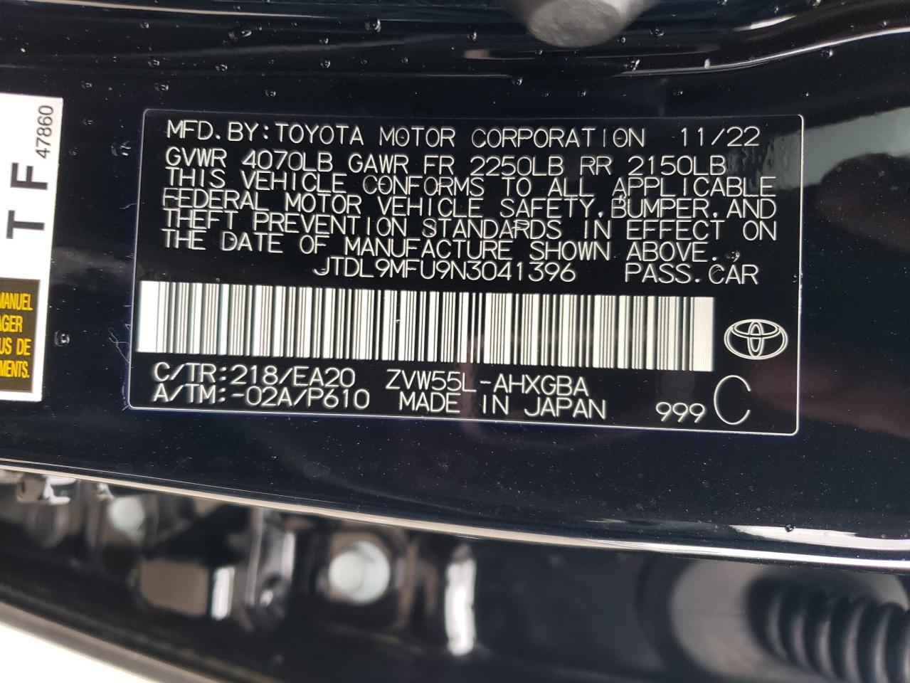 2022 Toyota Prius Le VIN: JTDL9MFU9N3041396 Lot: 79280814