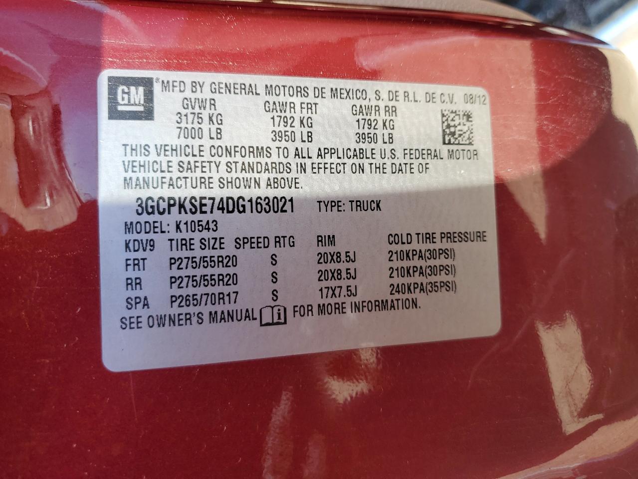 VIN 3GCPKSE74DG163021 2013 CHEVROLET ALL Models no.12