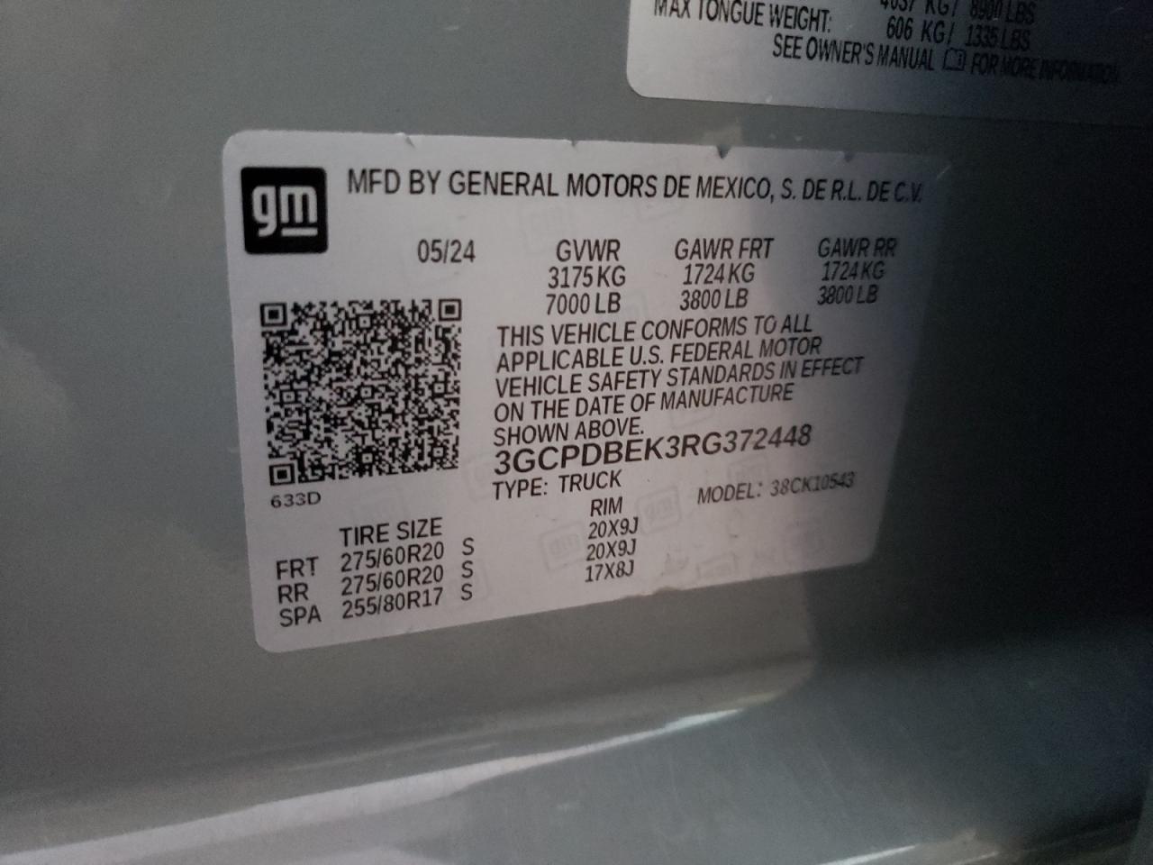 VIN 3GCPDBEK3RG372448 2024 CHEVROLET ALL Models no.12