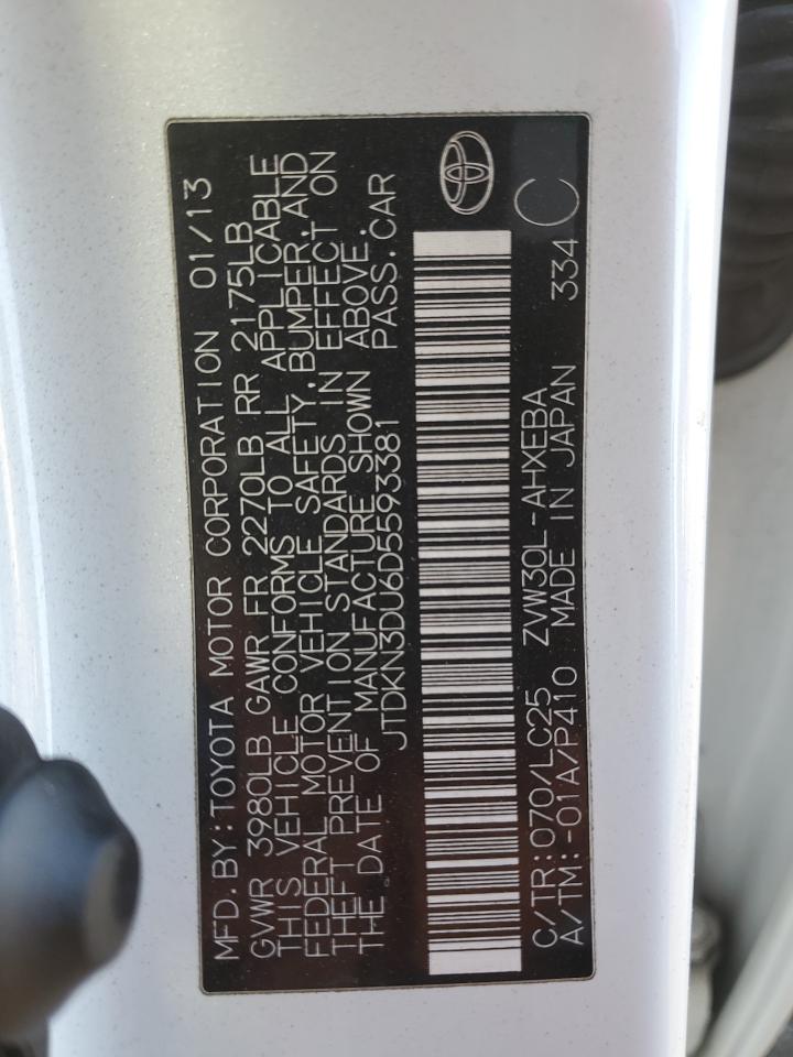 VIN JTDKN3DU6D5593381 2013 TOYOTA PRIUS no.12