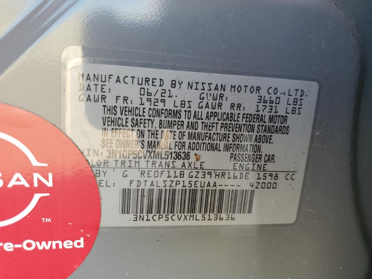 VIN 3N1CP5CVXML513636 2021 NISSAN KICKS no.12