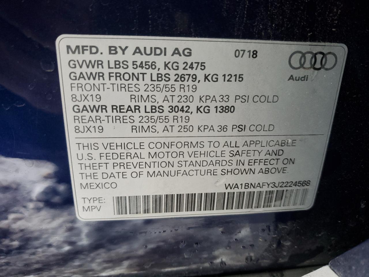 2018 Audi Q5 Premium Plus VIN: WA1BNAFY3J2224568 Lot: 79309814