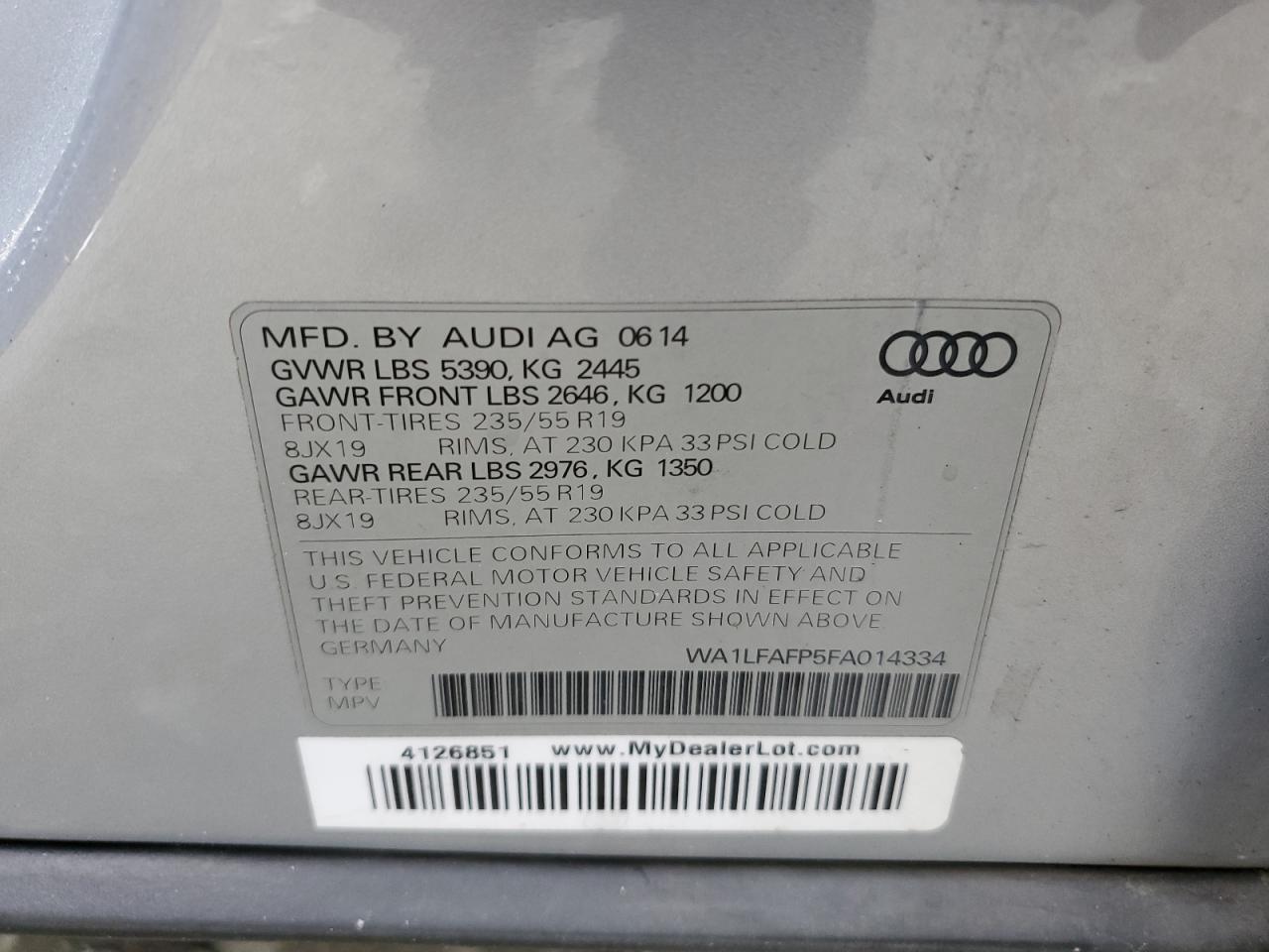 VIN WA1LFAFP5FA014334 2015 AUDI Q5 no.13