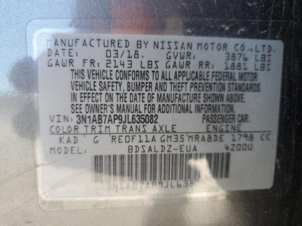 VIN 3N1AB7AP9JL635082 2018 NISSAN SENTRA no.10