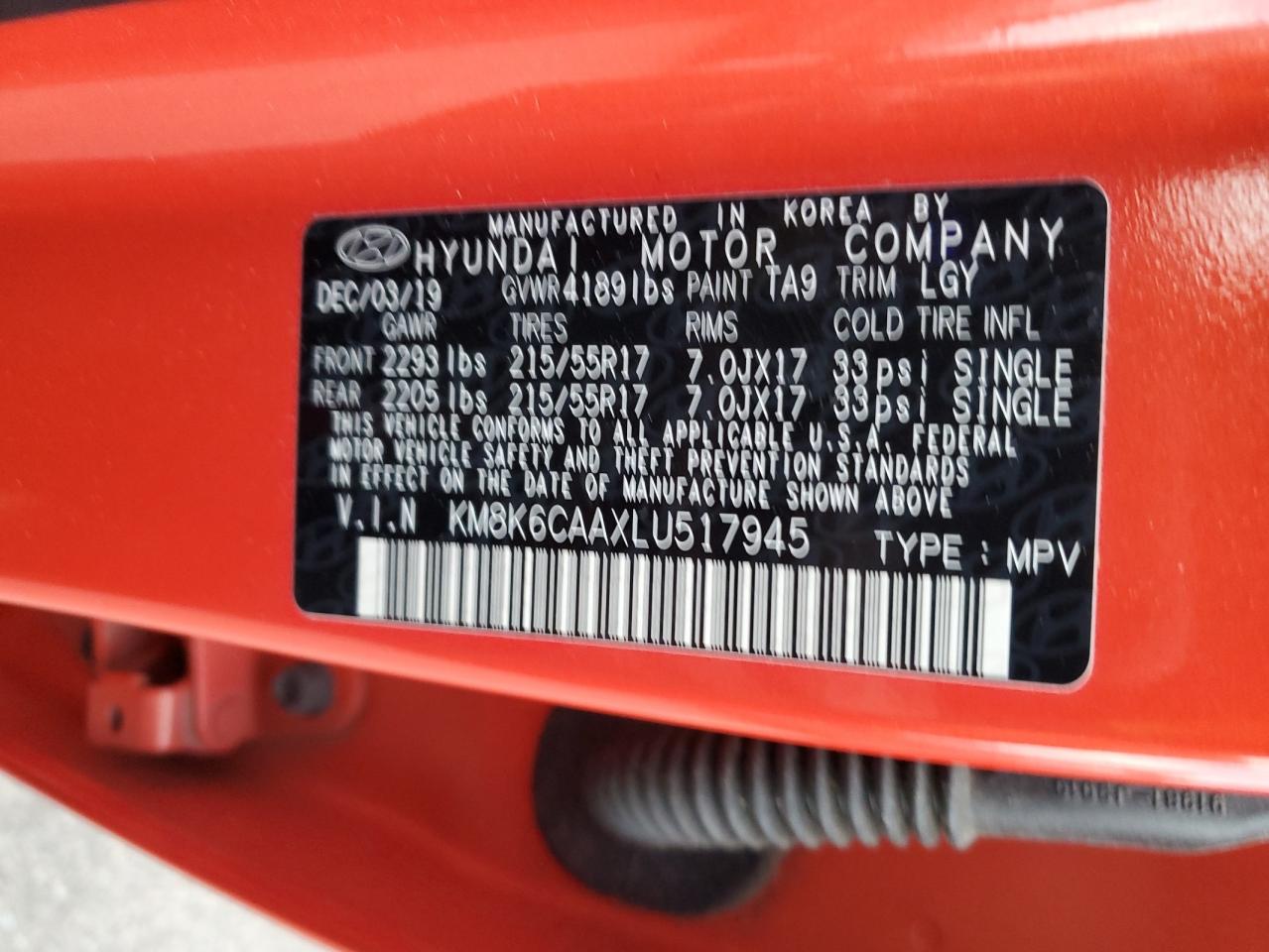 2020 Hyundai Kona Sel Plus VIN: KM8K6CAAXLU517945 Lot: 78165974