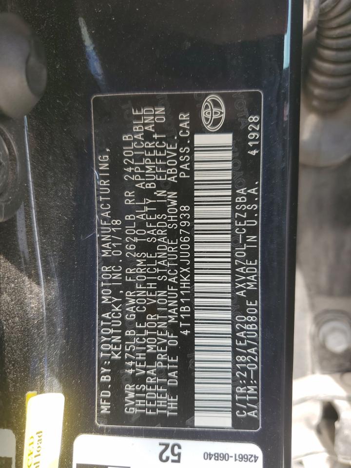 4T1B11HKXJU067938 2018 Toyota Camry L