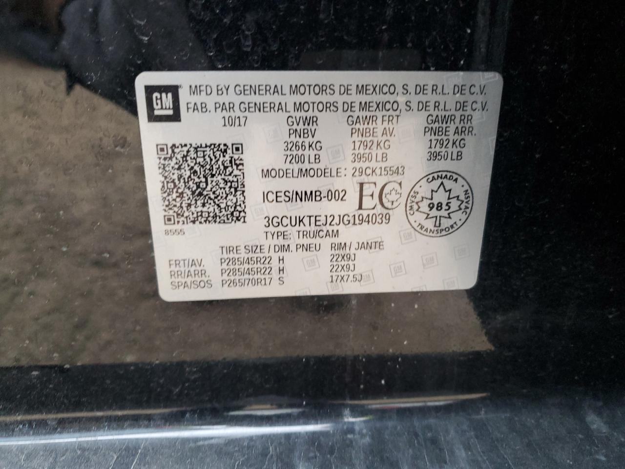 2018 Chevrolet Silverado K1500 High Country VIN: 3GCUKTEJ2JG194039 Lot: 80567344